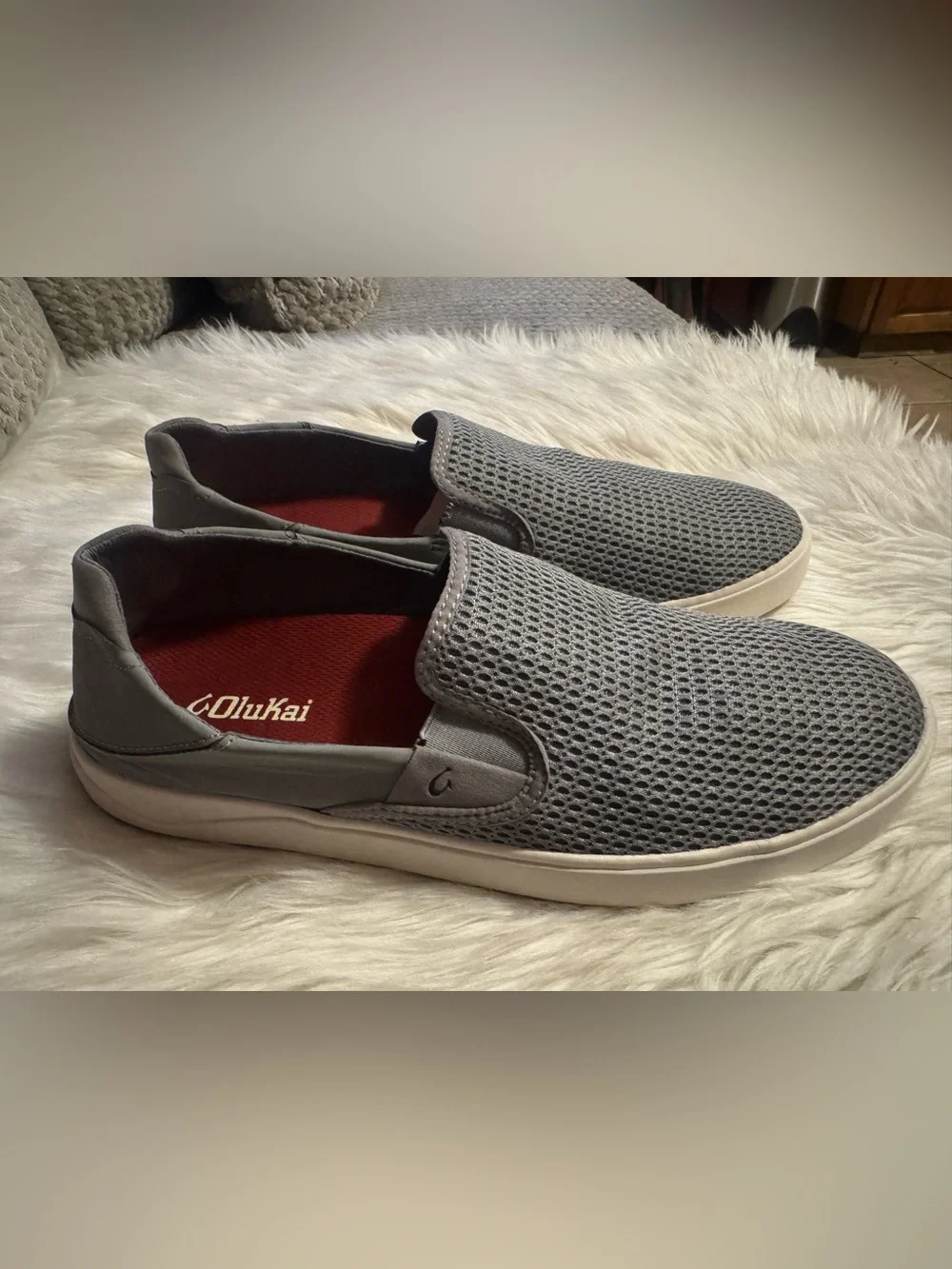 OluKai grey and White Men's Slip-On Loafers